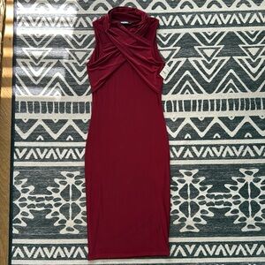 Missguided UK size 10 so it is a Small Stretch Cossover Burgundy Dress BNWT